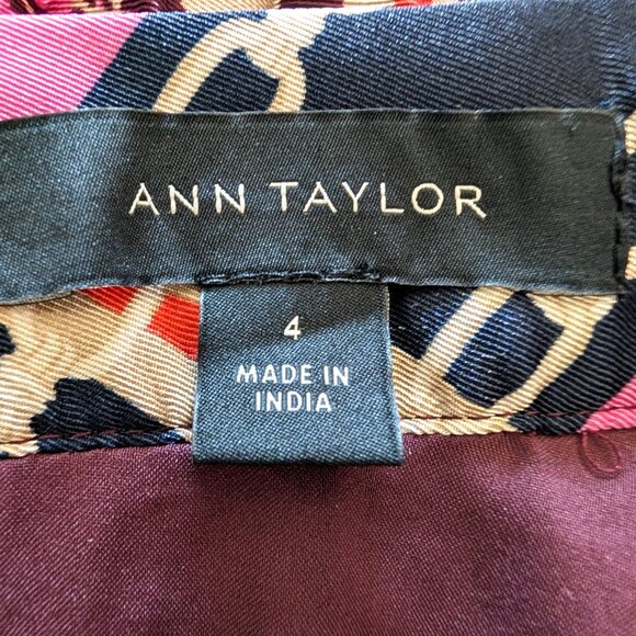 Ann Taylor Womens Size 4 Floral Chain Scarf Print MIcro Pleated Lined Midi Skirt - Picture 8 of 10